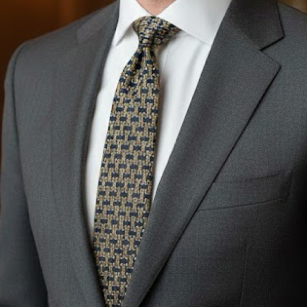 Valentino Cravatte 100% Silk Tie -Navy and Gold -Vintage
